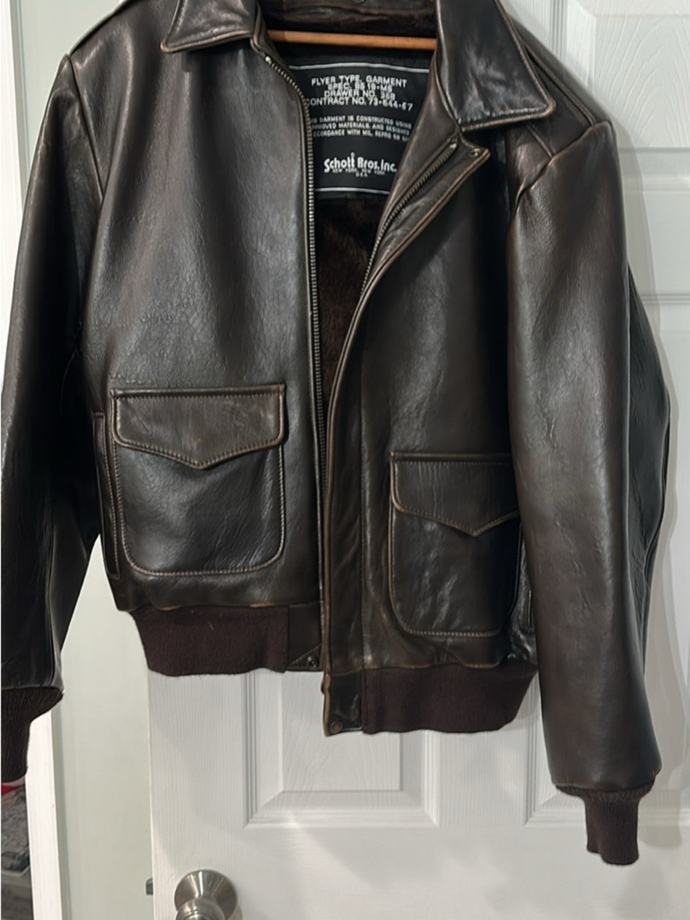 Dark Brown Leather Bomber Jacket